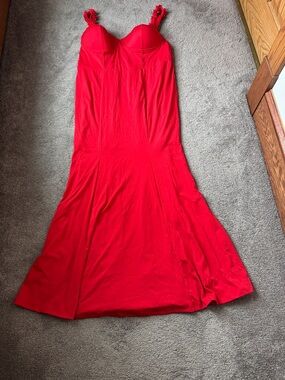 SHEIN Belle Red Maxi Dress 3XL Flowy Ruched Bust Spaghetti Strap Plus Size NWT